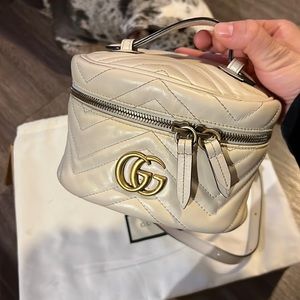 Calfskin Matelasse Mini GG Marmont Round Backpack White